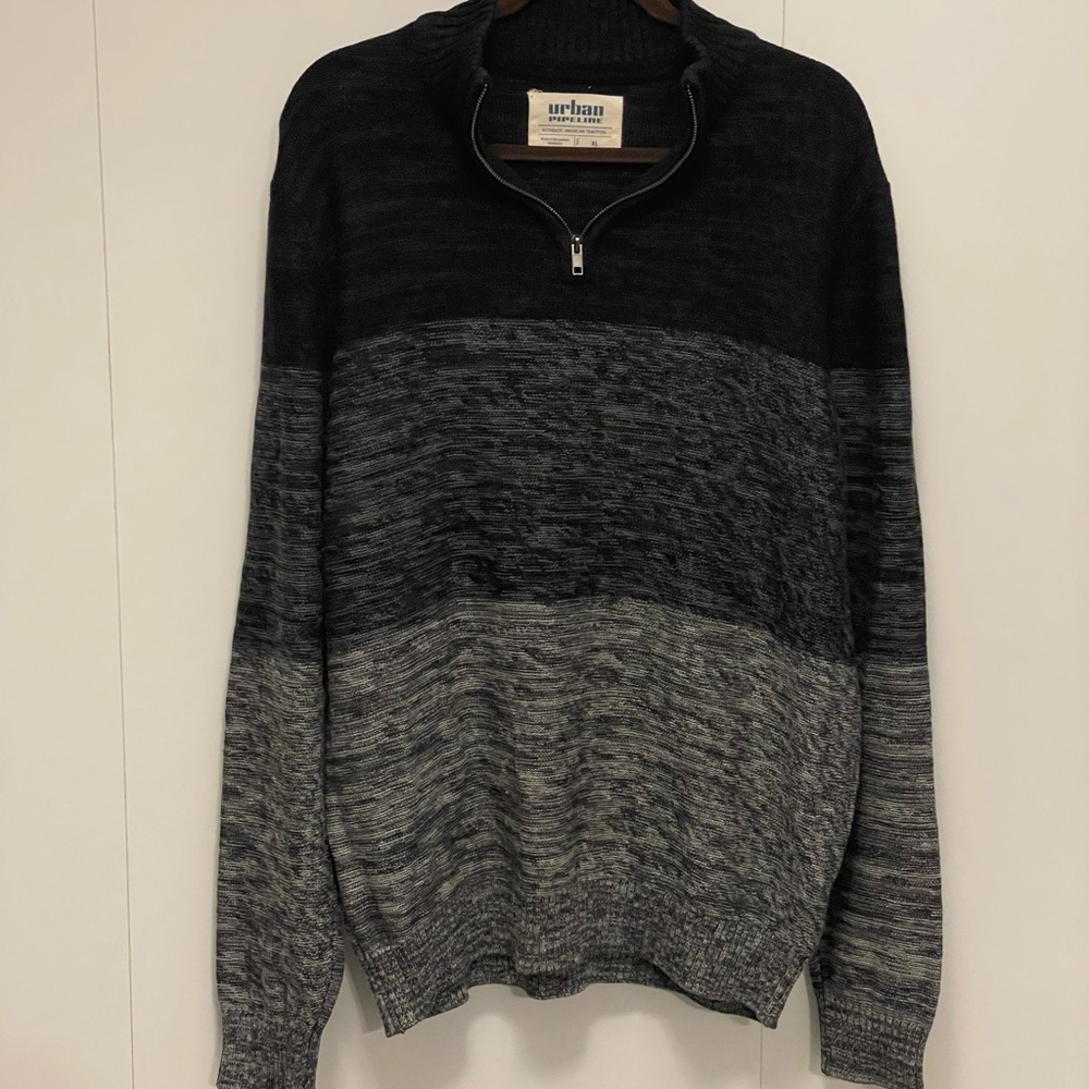 Urban Pipeline Men's Black and Gray Quarter Zip Sweater Sz XL